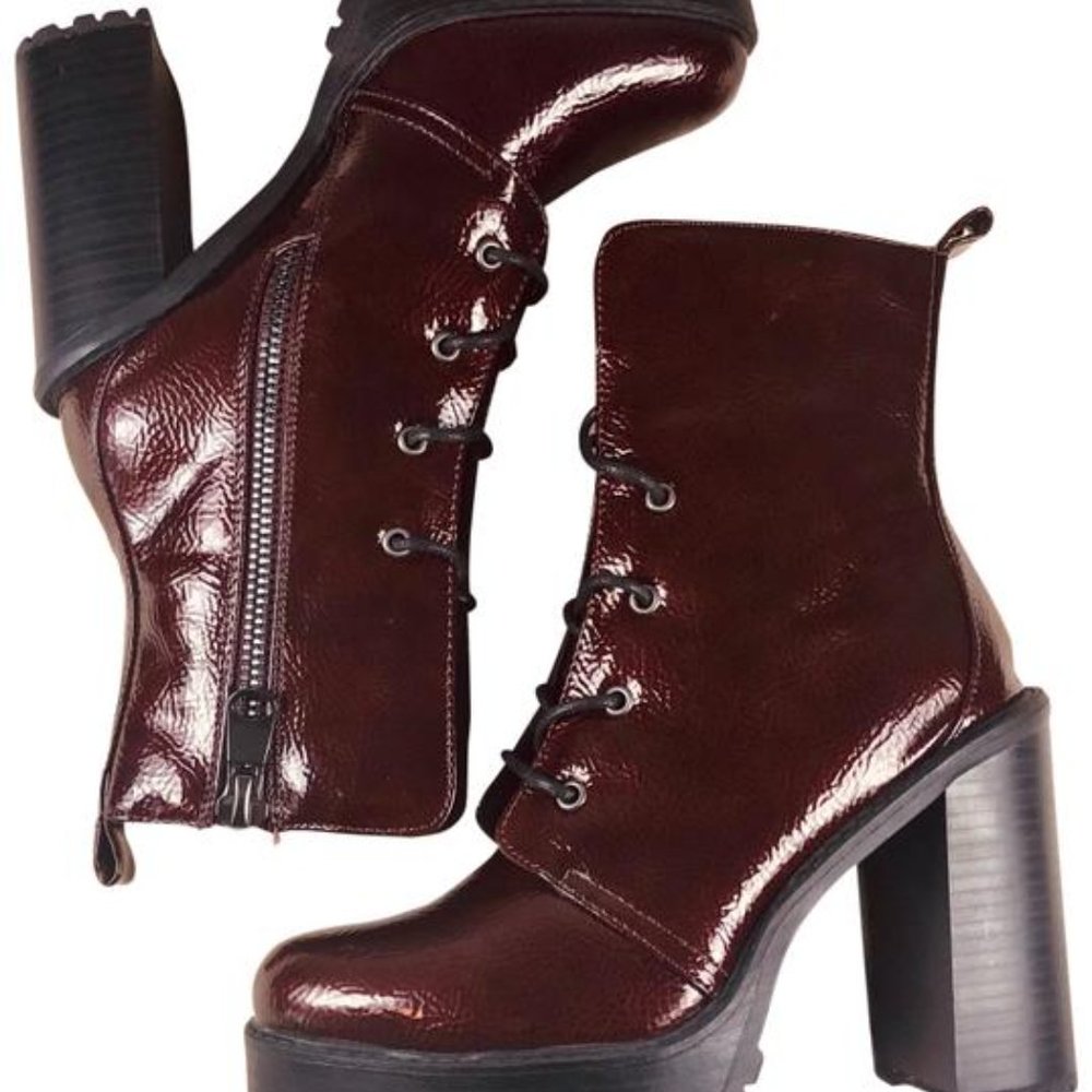Burgundy Platform Lace up Combat Boots